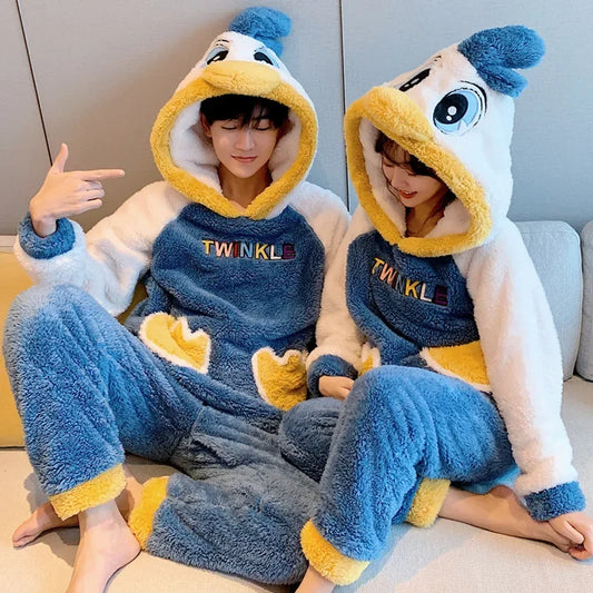 Cartoon Duck Inspired Fleece Pajama Loungewear Set