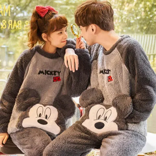 Cartoon Mouse Inspired Thick Plush Fleece Oversized Couple Pajama Set